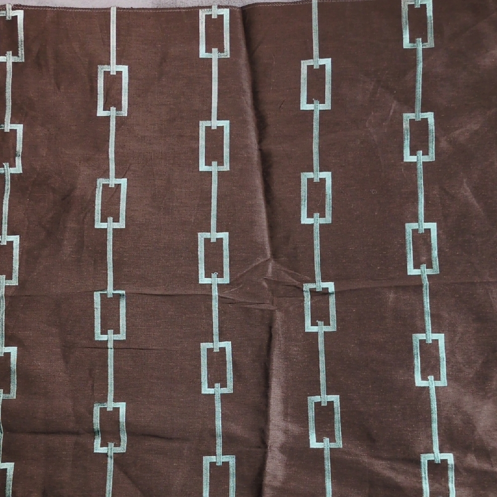 Linen & Silk Embroidered Fabric with Blue Geometric Pattern